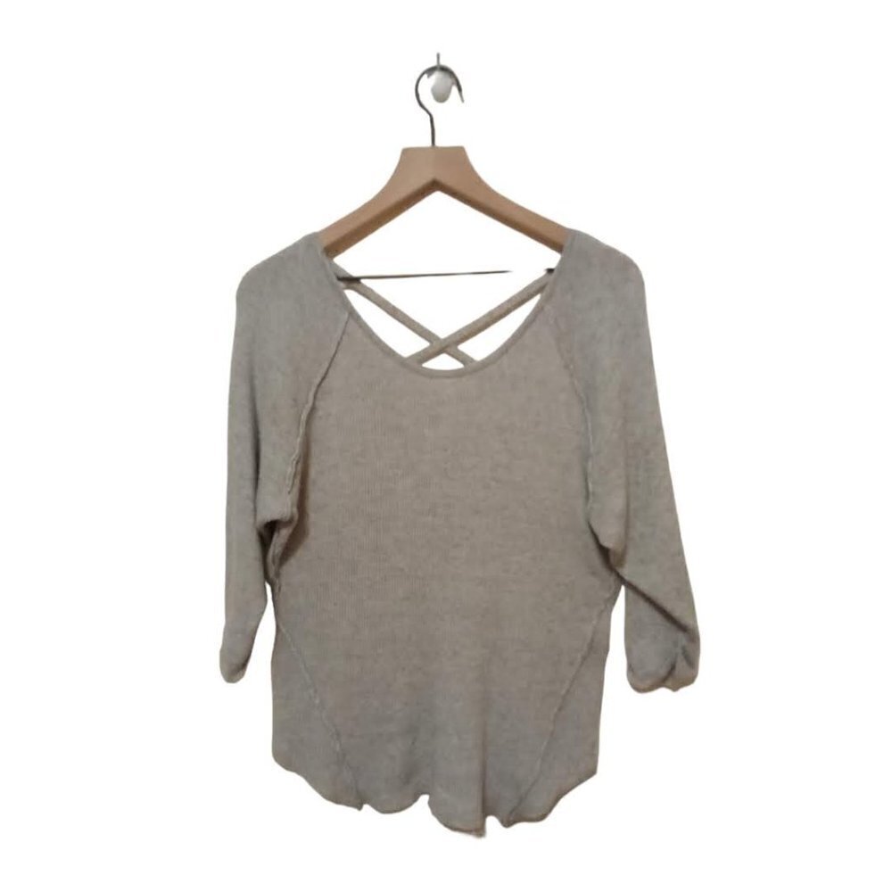 SILVER Jeans Gray Loose Fit Cross Back 3/4 Sleeve Lightweight Sweater Sz S